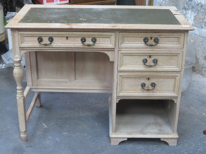 LIME OAK LEATHER TOPPED FOUR DRAWER LADIES WRITING DESK,