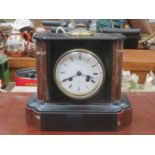 DECORATIVE BLACK SLATE AND MARBLED MANTLE CLOCK WITH CIRCULAR ENAMELLED DIAL, J&W JEFFREY & CO,