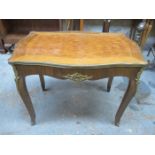 FRENCH STYLE ORMOLU MOUNTED AND INLAID TWO HANDLED SIDE TABLE