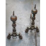 PAIR OF VICTORIAN COPPER ANDIRONS,