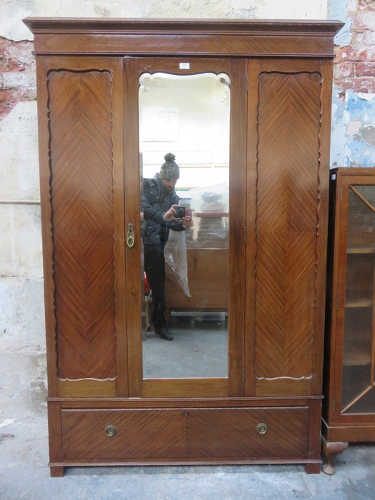 MAHOGANY SINGLE DOOR MIRROR FRONTED WARDROBE