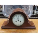 MAHOGANY CASED MANTLE CLOCK WITH CIRCULAR ENAMELLED DIAL