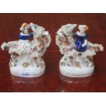 PAIR OF SMALL HANDPAINTED CERAMIC STAFFORDSHIRE FIGURE GROUP,