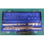 CASED VINTAGE SECTIONAL SILVER COLOURED 'JUPITER' FLUTE