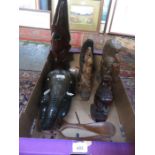 MIXED LOT OF VARIOUS TRIBAL STYLE CARVINGS INCLUDING BUSTS AND FIGURES, ETC.