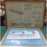 GILT FRAMED EUROPA SHIPPING LINE ADVERTISING PRINT PLUS ANOTHER FRAMED PRINT DEPICTING SS GREAT