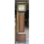 INLAID OAK AND MAHOGANY CASED LONGCASE CLOCK WITH ORMOLU MOUNTED 11in SQUARE BRASS DIAL