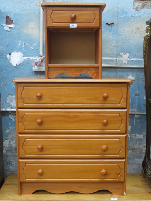 SMALL PINE SINGLE DRAWER BEDSIDE CABINET PLUS FOUR DRAWER CHEST