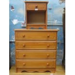 SMALL PINE SINGLE DRAWER BEDSIDE CABINET PLUS FOUR DRAWER CHEST