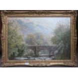 NEVILLE P ARNOLD, FRAMED OIL ON CANVAS- FINGLE BRIDGE, THE RIVER TEIGN,