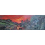 OCTAVIA THOMSON, FRAMED OIL ON BOARD DEPICTING A SUNSET RIVER SCENE, DATED 1975,