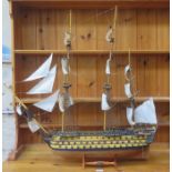 SCRATCH BUILT MODEL GALLEON- HMS VICTORY, 1765, COMES ON WOODEN STAND,