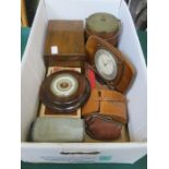 SUNDRY LOT INCLUDING WOODEN STORAGE BOXES, BISCUIT BARREL, BAROMETER, MANTLE CLOCK,