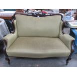 UPHOLSTERED MAHOGANY FRAMED TWO SEATER SETTEE