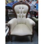 REPRODUCTION MAHOGANY BUTTON BACK EASY ARMCHAIR
