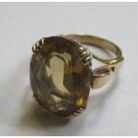 9ct GOLD DRESS RING SET WITH CITRINE COLOURED STONE