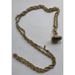 PRETTY 9ct GOLD FOB ON GOLD COLOURED ROPE CHAIN