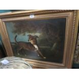 HENRY BERNARD CHALON, SIGNED OIL ON CANVAS PORTRAIT- TERRIER IN LANDSCAPE,