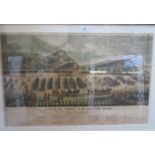 LARGE FRAMED AND GLAZED PRINT DEPICTING A REVIEW OF THE VOLUNTEERS IN QUEEN'S PARK EDINBURGH, 1881,