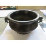 GOOD CHINESE BRONZE CENSER HAVING ELEPHANT HEAD LUG HANDLES