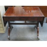 19th CENTURY INLAID MAHOGANY TWO DRAWER DROP LEAF SOFA TABLE