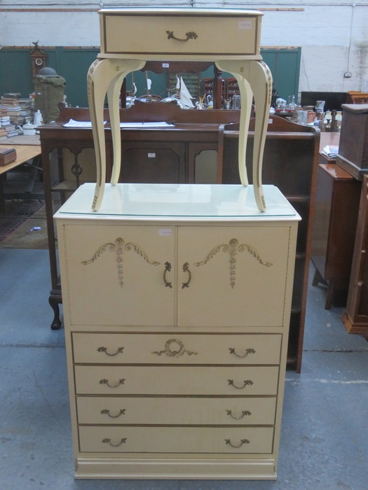 FRENCH STYLE GILDED CREAM TALLBOY AND BEDSIDE CHEST