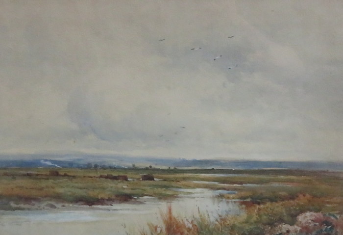 ALBERT PROCTOR, FRAMED AND GLAZED WATERCOLOUR- PARKGATE TOWARD THE WELSH COAST, APPROXIMATELY 25.