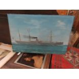 UNSIGNED AND UNFRAMED GOUACHE SHIP PORTRAIT OF THE COASTER SS OENOTRIA- NEWCASTLE,