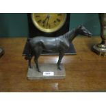 BRONZED METAL MODEL OF HORSE ON MARBLE EFFECT STAND,