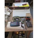 MIXED LOT INCLUDING TWO 70s VINTAGE POCKET CALCULATORS, CLOCK,