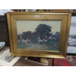 JOHN MCDOUGALL, FRAMED AND GLAZED WATERCOLOUR- VILLAGE NEAR TEWKESBURY,