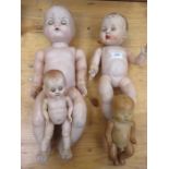 THREE VARIOUS VINTAGE JONES WOOD JOINTED DOLLS AND MARIE ROSE JOINTED DOLL