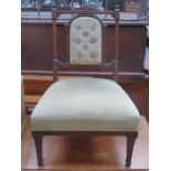 LOW SEATED MAHOGANY UPHOLSTERED BEDROOM CHAIR
