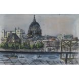 SMALL UNSIGNED WATERCOLOUR- ST PAUL'S FROM THE RIVER THAMES,