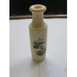 SMALL DECORATIVE IVORY VASE DECORATED WITH MOUNTAIN SCENERY,