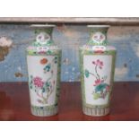 PAIR OF 19th CENTURY ORIENTAL STYLE FAMILLE VERTE FLORAL DECORATED VASES,