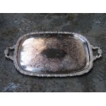 DECORATIVE SILVER PLATED TWO HANDLED SERVING TRAY