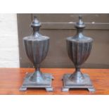 PAIR OF VICTORIAN STYLE CAST METAL LAMP BASES, CONVERTED IN URNS,