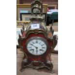 FRENCH RED TORTOISESHELL AND GILDED DECORATION MANTEL CLOCK WITH ENAMELLED DIAL