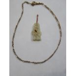 10ct GOLD CHAIN AND WHITE JADE CHINESE PENDANT