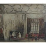 UNSIGNED WATERCOLOUR, DATED 1843- THE BLAZING FIRE AND HALL INTERIOR,