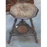 CARVED TOPPED OAK GYPSY STYLE OCCASIONAL TABLE