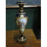 PAIR OF CONTINENTAL CERAMIC VASES WITH COBALT BLUE GROUND GILDED WITH PANELS OF HANDPAINTED FIGURES