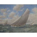 H WOODCOCK- SAILING YACHTS ON CHOPPY SEAS,