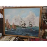 STAN HUGILL, SIGNED OIL ON CANVAS DECORATIVE PICTURE- SCHOONERS AND JUNKS,