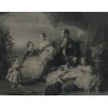 LARGE FRAMED AND GLAZED MONOCHROME ENGRAVING- HER MAJESTY QUEEN VICTORIA AND PRINCE ALBERT AND FIVE