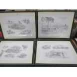 SET OF FOUR COMPOSITE MILITARY MONOCHROME PRINTS- 'SANDHURST', 'MANOEUVRES', ETC,