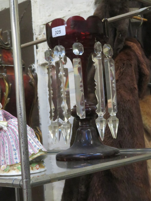 RUBY COLOURED GLASS LUSTRE WITH DROPLETS,