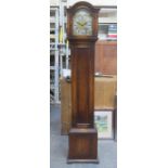 OAK CASED TEMPUS FUGIT GRANDMOTHER CLOCK WITH GILT METAL CIRCULAR DIAL