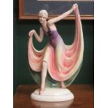 CONTINENTAL STYLE ART DECO GLAZED CERAMIC FIGURE OF A LADY,